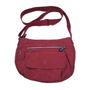 Kipling Syro Sling Bag Nylon Crossbody Burgundy Maroon Red Satchel Purse